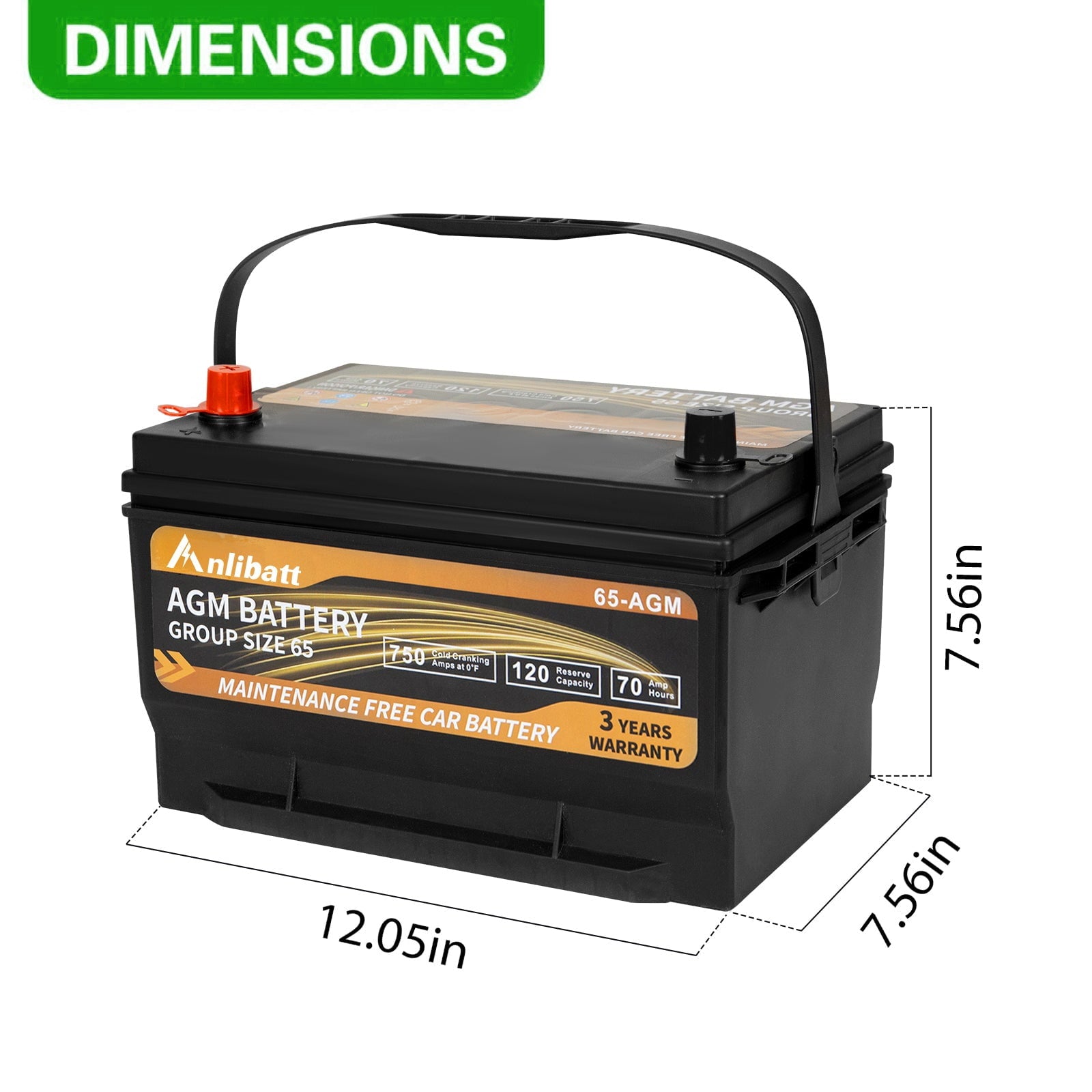Anlibatt Car AGM Battery Group Size 48 H6 Start Stop Battery 12V 70Ah 760CCA Maintenance Free Rechargeable