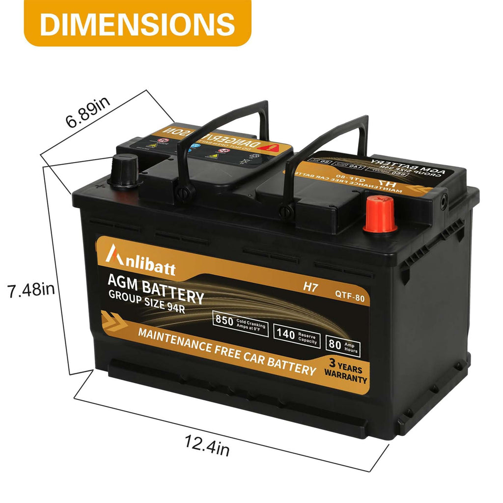 Anlibatt Car AGM Battery Group Size 48 H6 Start Stop Battery 12V 70Ah 760CCA Maintenance Free Rechargeable