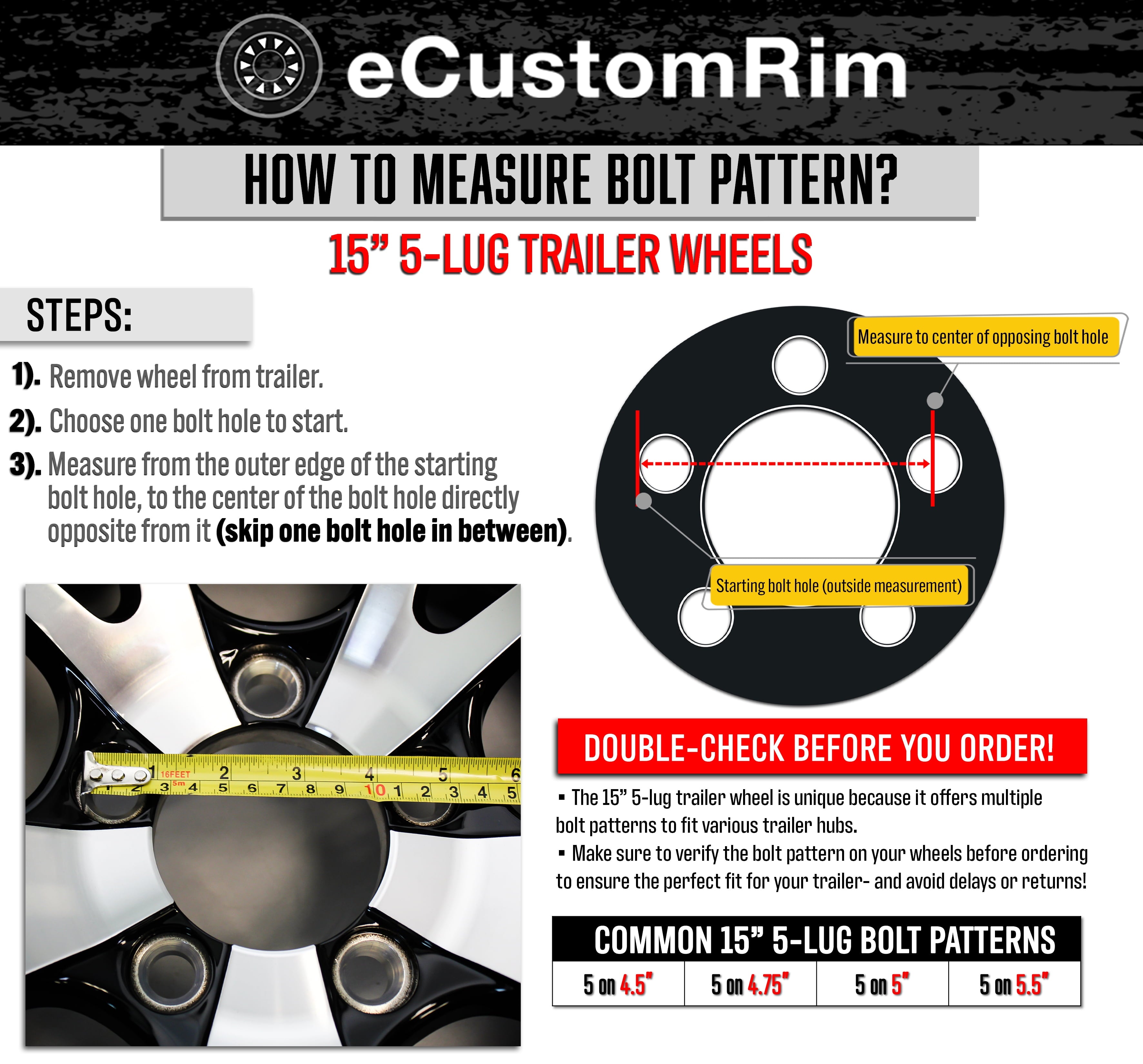 eCustomrim 2-Pack Trailer Tire Rim ST225/75R15 Load D 15 Inch 5 Lug Silver Wheel