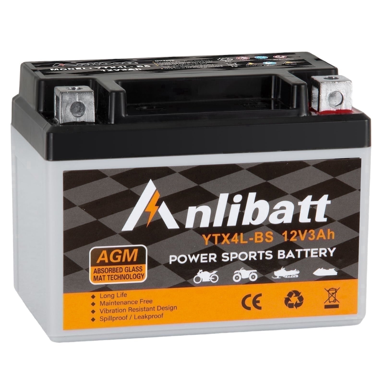 Anlibatt YTX14-BS Motorcycle Battery 12V 12Ah 200CCA Rechargeable Sealed Batteries Powersport Replacement for ATV, Scooter, Jet ski, Dirt Bike